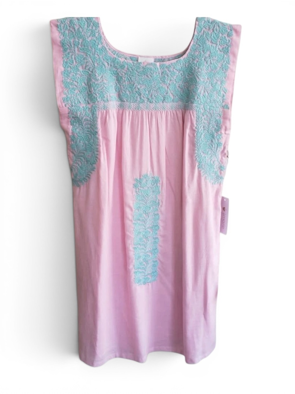 J. Marie Pink Dress with Aqua Embroidery